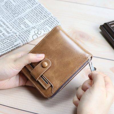 Vintage Small Mens Wallet Genuine Leather Short Purse Men Hasp Zip Clutch Soft Clip