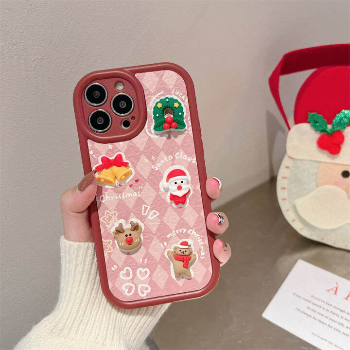 จีบ-christmas-sticker-กรณีโทรศัพท์สำหรับ-iphone14-stereo-gully-case-สำหรับ-iphone12promax-เคสโทรศัพท์สีชมพู-glitter-สำหรับ-iphone13-เคสซิลิโคนสีแดงสำหรับ-iphone11-เคสการ์ตูนคริสต์มาสสำหรับ-iphone14-pl