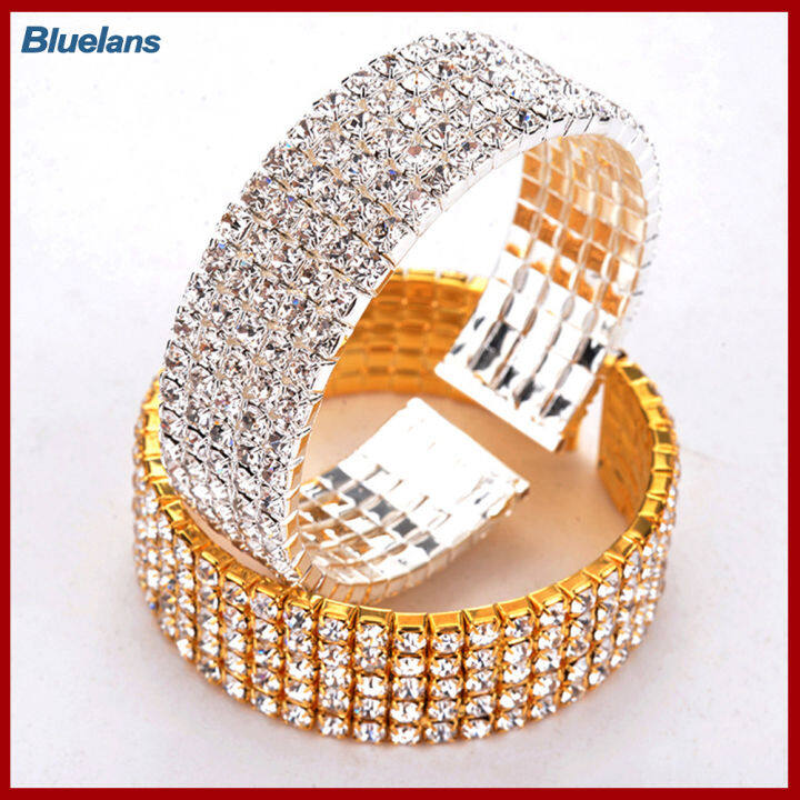 bluelans-ผู้หญิง5แถว-clear-rhinestone-แถบรัดข้อมือกำไลข้อมือเปิดเครื่องประดับเจ้าสาว