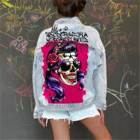 Jaket Denim Grafiti Jalanan Laris Musim Gugur Wanita Lengan Panjang Kancing Sebaris Kasual Longgar