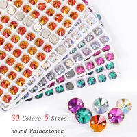 Flatback รอบแก้ว Rhinestones สำหรับชุดตกแต่งคริสตัลหินเย็บบน Rhinestones สำหรับเย็บปักถักร้อยสำหรับงานฝีมือ Beeds