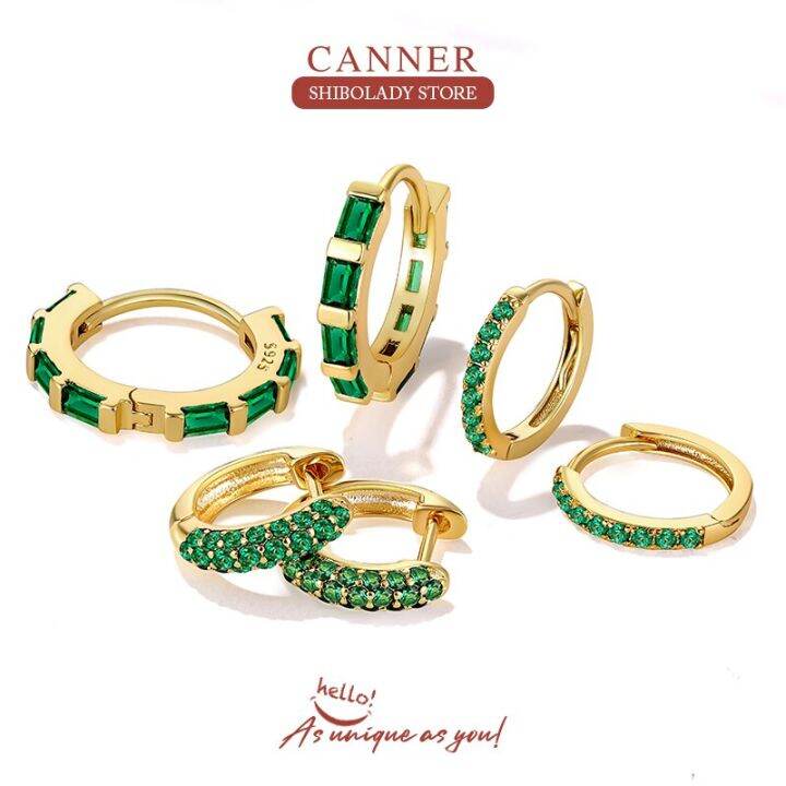 canner-ขนมปังฝรั่งเศสห่วงต่างหูพลอยเทียม925เงินสเตอร์ลิงสามารถต่างหูพลอยเทียมได้สำหรับผู้หญิงเครื่องประดับ