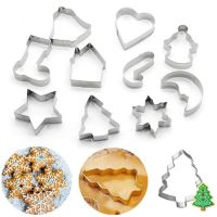 10PCS/Set Stainless Steel Christmas Cookie Cutters Xmas Tree Star House Bells Snowflake Baking Cake Biscuit Fondant Mold Bread Cake  Cookie Accessorie