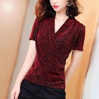 Ladies Blouse Plus Size Tops Korean Style Fashion Elegant Short Sleeve V Neck Shirt Women Clothes