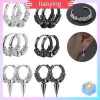 LIAOYING 6pcs คลาสสิกแบบคลาสสิก ต่างหูแบบห่วง สไตล์พังค์ เหล็กไร้สนิม ต่างหูฮิปฮอป แฟชั่นสำหรับผู้หญิง น้ำหนักเบา ต่างหูโทเท็ม สำหรับผู้หญิง