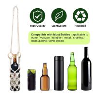 Macrame Wine Bottle Carrier Cotton Hanging Water Bottle Net Bag with Hooks Handmade Wine Accessories Home Decor 1/2 Pack