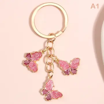 Rose Gold Tone Cute Butterfly Bag Charm Keychain Car Key Chain