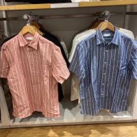 Uniqlo original 2023 summer new mens cotton and linen striped short-sleeved shirt casual shirt 457774/457775