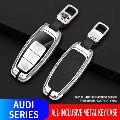 Zinc Alloy Leather For Audi Key Cover Case Protector For Audi A6L A7 A8 Q8 Etron C8 D5 2019 2020 Car Key Cover Holder Shell Skin