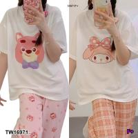 P16971 Set 2 ชิ้น เสื้อยืดแขนสั้นสกรีน + กางเกงขายาว ..