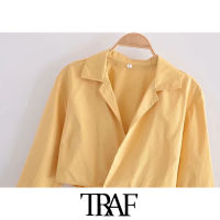 TRAF Women Fashion With Tied Cropped Blouses Vintage Long Sleeve Crossover Female Shirts Blusas Chic Tops