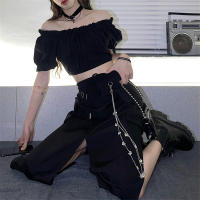 Xfhh Hip hop Street dress with chain side seam plus size 2021 new spring and autumn womens skirt fashion Korean black long