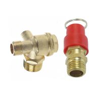 1pcs 3/8 inch Female Thread Tube Connector Air Compressor Check Valve Gold &amp; 1pcs Pressure Relief Valve 1/4 PT Air Compression Valve Red + Gold