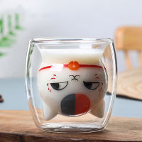 OH Cat Double-layer Glass Mugs Double Wall Animal Coffee Cup Cute Tea Milk Cup