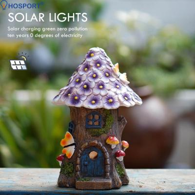 Solar Resin Sculpture Fairy Flower House Art Crafts Yards LED Night Light Christmas Gifts for Garden Decoration