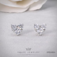 ต่างหูแป้น ฝังคริสตัลทรงเพชรกลม Round Brilliant Shape เพชรแอชเชอร์ Asscher Cut Diamond ลายหัวใจ Heart ขนาดเล็ก มี2สี ValueJewelry ER0486 ER0948