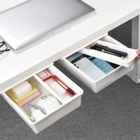 Kitchen Self-Adhesive Under Desk Hidden Drawer Organizer Holder Under Desk Drawer Storage Big Pencil Tray Set for Office Bedroom