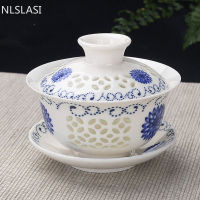 จีนพอร์ซเลน Teaware ที่สวยหรูกลวงเซรามิก Gaiwan ถ้วยน้ำชาที่ทำด้วยมือชาหม้ออบบูติกชาชามอุปกรณ์ Drinkware