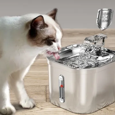 เครื่องดื่มอัตโนมัติน้ำพุแมวสแตนเลสอัจฉริยะสำหรับที่ป้อนแมวที่ให้อาหารสัตว์น้ำก็อกน้ำดื่มสำหรับแมว