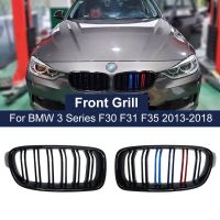 กระจังหน้าสไตล์ M สีดำเงา1คู่ตะแกรงสำหรับ BMW รถแข่ง3ชุด F30 F35 2012-2019เตียงคู่2เส้นแต่งรถย่าง