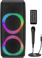 Pyle Dual 6.5 Multi-Purpose Speaker System-300 Watts Rechargeable PA Speaker with Remote Control,Wired Microphone,Digital Display,USB/Micro SD/FM/Aux Inputs,Bluetooth Wireless Streaming,LED Light