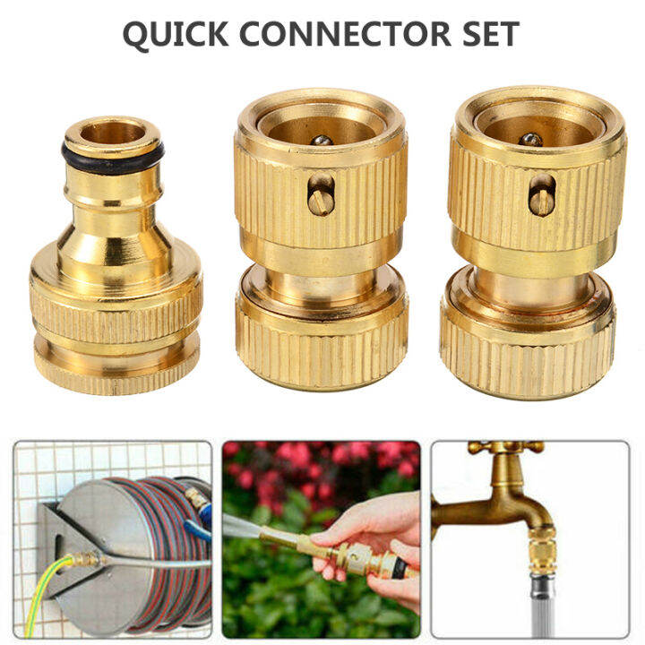 1/2" Brass Quick Connector Tap Set Water Hose Pipe Tap Lock Connect