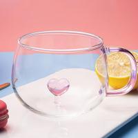 ✿ Novelty Glass Cups Three-dimensional Heart/Bear Inside Shape Coffee Cup Heat-Resistant Breakfast Milk Water Cup with Handle