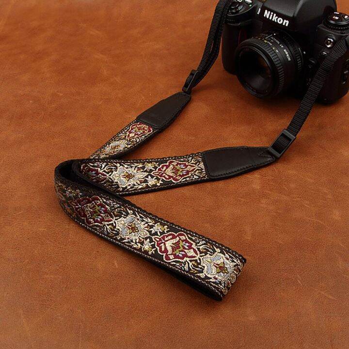 cam-in-8411-embroidered-camera-strap-soft-cotton-digital-camera-neck-strap-leather-lanyard-adjustable-length