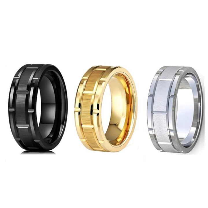 แหวนแหวนเหล็กสแตนเลสสตีลสำหรับผู้ชายคลาสสิก8มม-ฉลองครบรอบแต่งงานงานหมั้นเครื่องประดับ