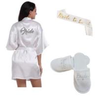 3pc set of glitter gold bride satin short bride robe slippers bridal sash peignoir women Bridal Party 2019 kimono robe