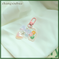 Zhangxiuhua กระเป๋าห้อยป้ายจี้ประดับดอกทิวลิปเคสหูฟังใสทันสมัยพวงกุญแจแห่งความรักสำหรับผู้หญิงกุญแจรถกระเป๋าของตกแต่ง