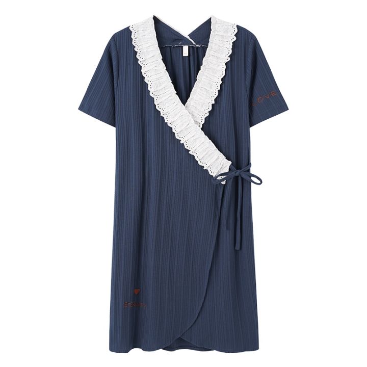 xiaoli-clothing-ผู้หญิงฤดูxiaoli-clothingผ้าฝ้ายเสื้อคลุมหลาใหญ่-m-xxxl-ลายจุดเสื้อคลุมอาบน้ำแขนสั้น-morning-house-เสื้อขนาดกลางยาว-nightgown-สปา-kimono