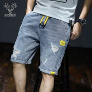 Hanlu Quần Short Jean Rách Co Giãn Cho Nam Quần Ngắn Denim Mỏng Rách Lỗ