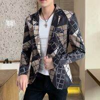 ZZOOI Abstract Geometry Pattern Style Men Blazer with Cotton Polyester Material with Single Breasted Closure Type  and Full Sleeve