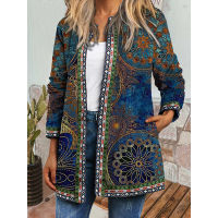 Casual Loose Retro Jackets Womens Autumn Winter Ethnic Print Long-sleeved Cardigan Spring Coat Clothing Fall Jacket for Women