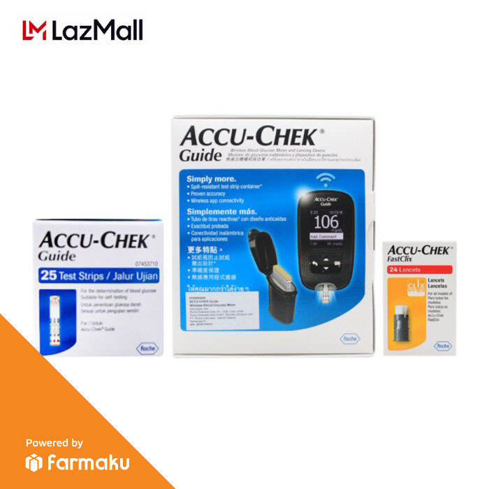 AccuChek Guide Paket Cek Tes Gula Darah (Alat, Strip, Pen, Lancet