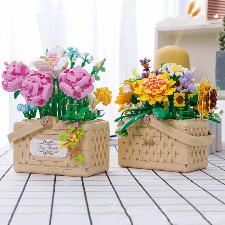 balody-นิรันดร์ดอกไม้กุหลาบดอกทานตะวันตะกร้าเดซี่พืชลิ้นชักไฟ-led-diy-มินิอิฐบล็อกอาคารของเล่นสำหรับเด็กไม่มีกล่อง