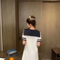 Miu Navy Collar Dress ฤดูร้อนสไตล์วิทยาลัยที่เรียบง่ายโปโลกระโปรงสั้น