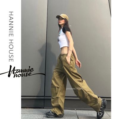 [ส่งของ]Hannie- กางเกงคาร์โก้ ขากว้าง เอวต่ํา สไตล์วินเทจ สําหรับผู้หญิง