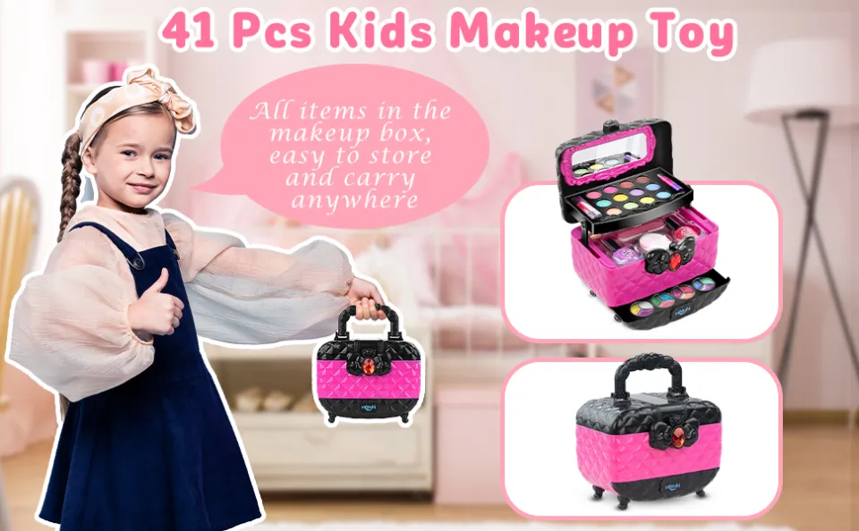 Hollyhi 41 Pcs Kids Makeup Kit For Girl, Washable Makeup Set Toy With Real  Cosmetic Case For Little Girls, Pretend Play Makeup Beauty Set Birthday
