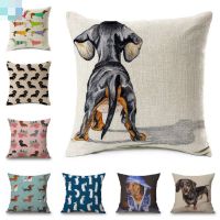 【CW】◑  Dachshund Dog Cushion Covers Sausage Painting Cotton Bedroom Sofa Decoration 45X45cm