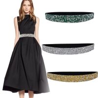 【CW】 Elastic Diamond Belt Western Crystal Belt For Women Female Waist Belts Silver Chain Belt Ladies Dress Coat Waistband Accessories