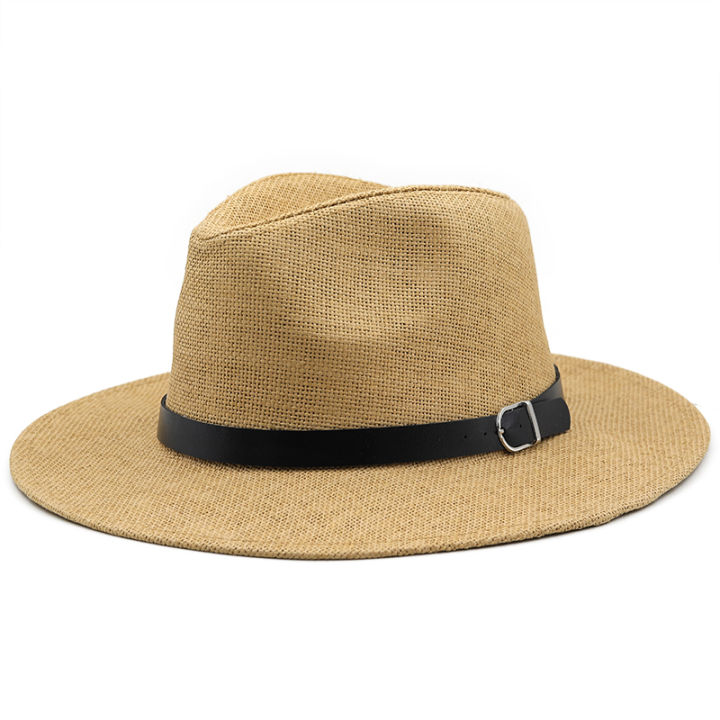 ใหม่ฤดูร้อนผู้หญิงผู้ชายฟางอาทิตย์หมวกที่มีปีกกว้างปานามาหมวกสำหรับสาวชายหาด-fedora-หมวกแจ๊สหมวกขนาด56-58c