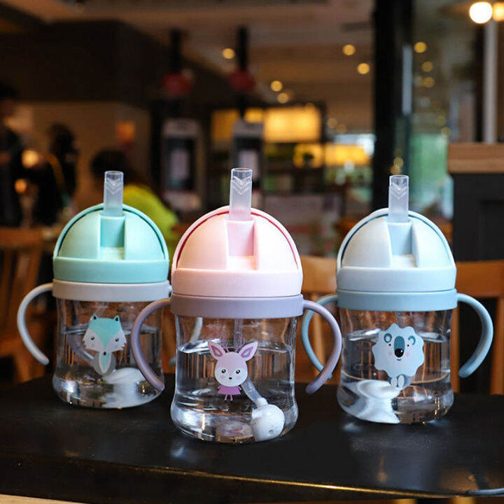 lowest-price-mh-250ml-baby-sippy-water-cup-kid-handle-เรียนรู้การให้อาหารดื่มขวดต่อต้านการสำลักกับ-gravity-ball-kids-training-cup-with-straw