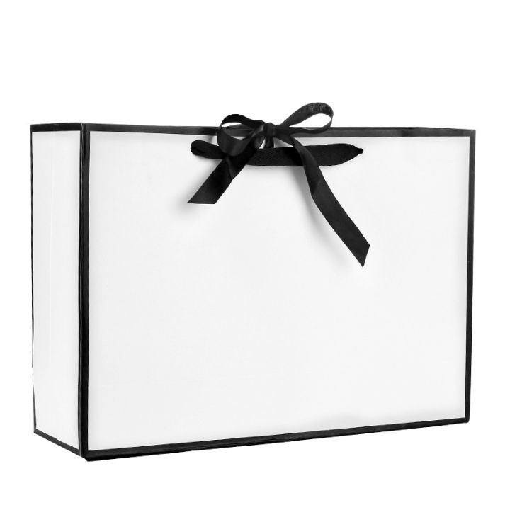 yurongfx-กระดาษแข็งสีขาวกรอบสีดำกระเป๋าถือถุงซานตาประชาสัมพันธ์ขององค์กรถุงกระดาษช้อปปิ้งเสื้อผ้า