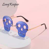 Y2K Womens Sunglasses Rimless Metal Skull Party Halloween Men Frameless Hip Hop Personality Dancing Glasses Decorate Longkeeper