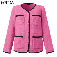 利Lady Muse Women Commute Single-Breasted Solid Blazer Office Work Long Sleeve V-Neck Coats VONDA