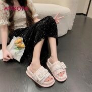 Atikota Dép Sandal Đế Dày Hở Ngón Quai Vải Khóa Vuông Dễ Thương Cho Nữ