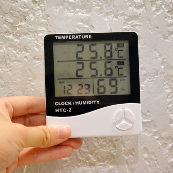 เครื่องวัดอุณหภูมิ-เทอร์โมมิเตอร์-วัดความชิ้น-พร้อมนาฬิกา-htc-1-และ-htc-2-แบบมีสาย