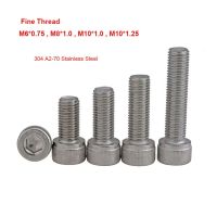 M6 M8 M10 DIN912 Fine Thread Hexagon Hex Socket Cap Head Screws 304 Stainless Steel Allen Bolts Pitch 0.75/1.0/1.25mm viti